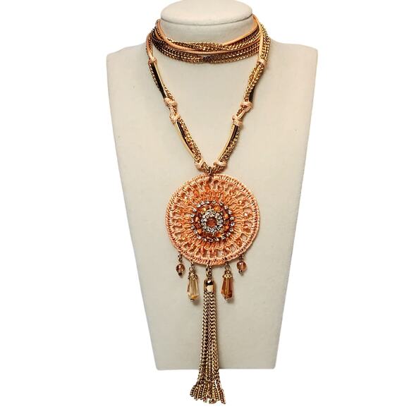 Rhinestone Chain Dangle Bohemian Necklace 26" Lobster Closure - Picture 1 of 6
